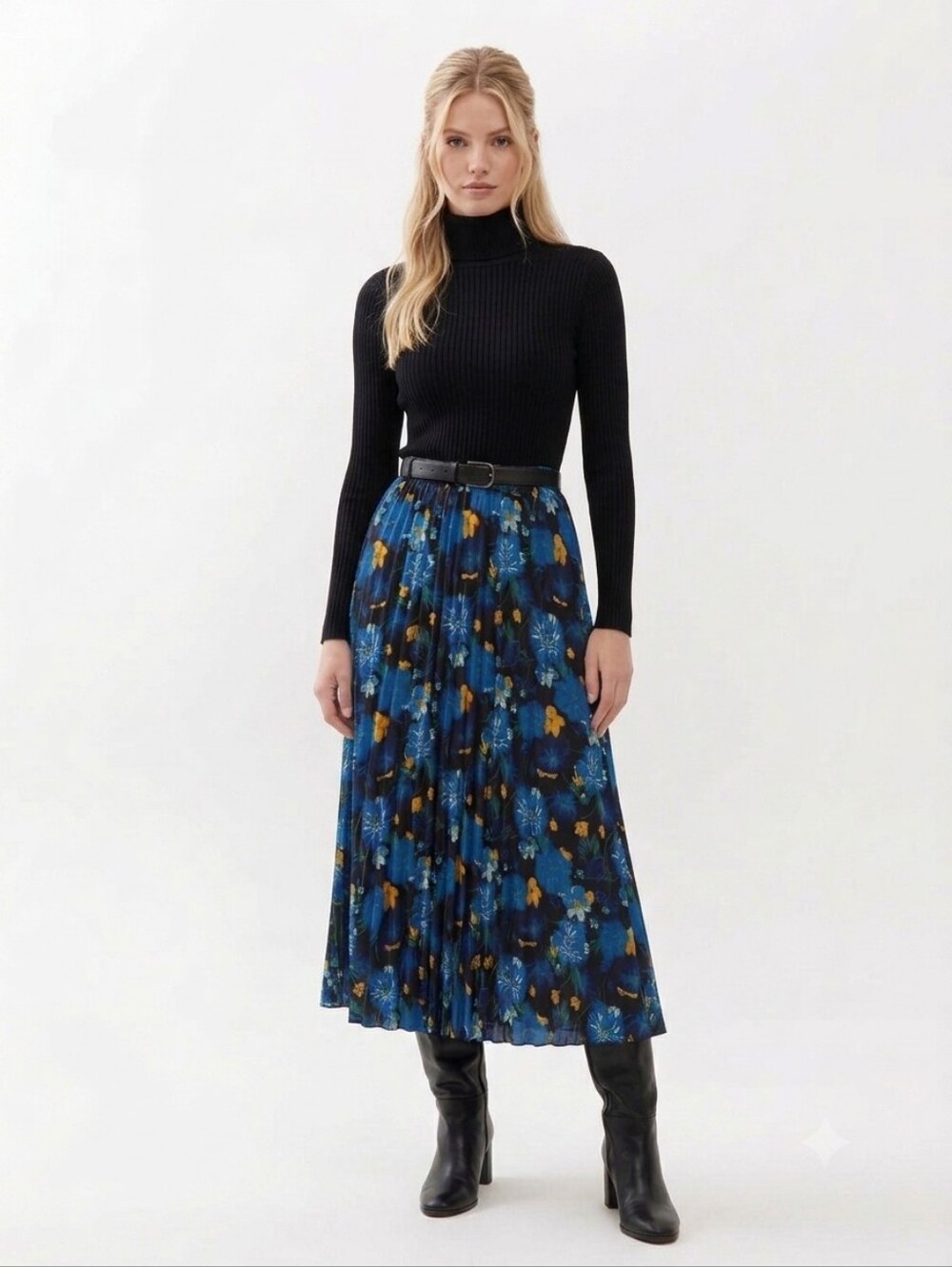 twik Blue Floral Pleated Maxi Skirt